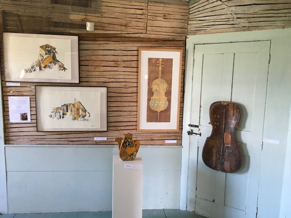 My monotype Cello II with Tom Leytham watercolors, Jackie Abrams teapot and Cindy Blakeslee cello