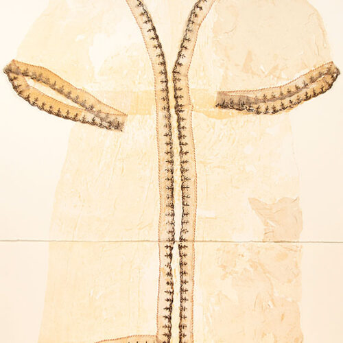 Beaded Overdress, Monotype / Fabric / Beads / Thread, 50” x 30” $2,500