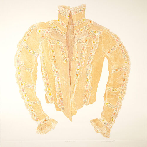 Lace Blouse, Monotype / Colored Pencil / Fabric / Thread, 36” x 30” $2,000